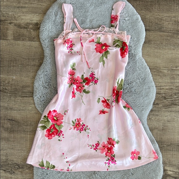 Enchanting Floral Satin Chemise Slip Dress S - Picture 3 of 6